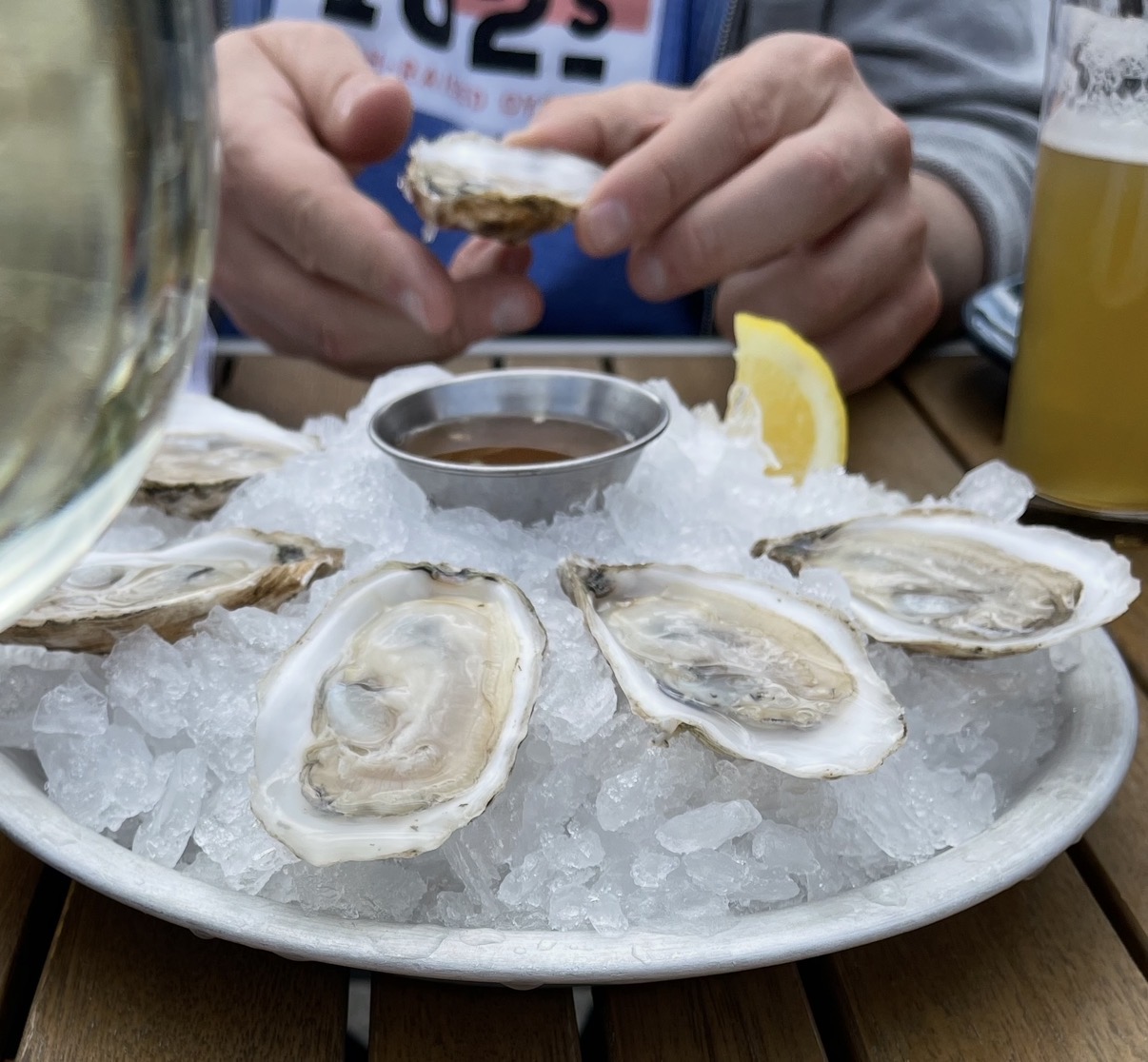 Plimoth 102s oysters served over ice